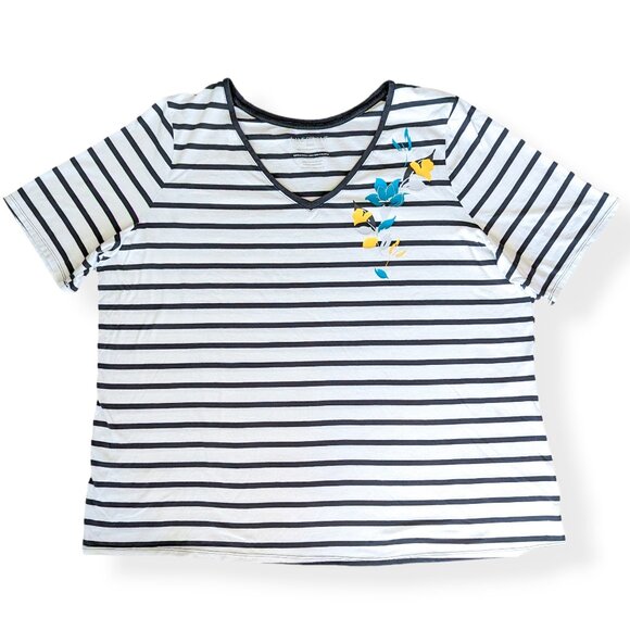 Lane Bryant Tee Women's Plus 22 / 24 Stripe Short Sleeve V-Neck - Picture 1 of 7